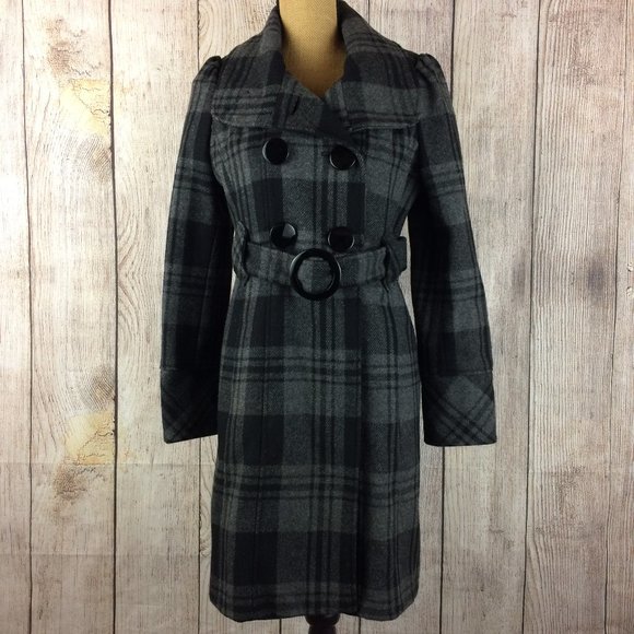 Guess Jackets & Blazers - Guess Grey Plaid Wool Blend Military Peacoat Sz M
